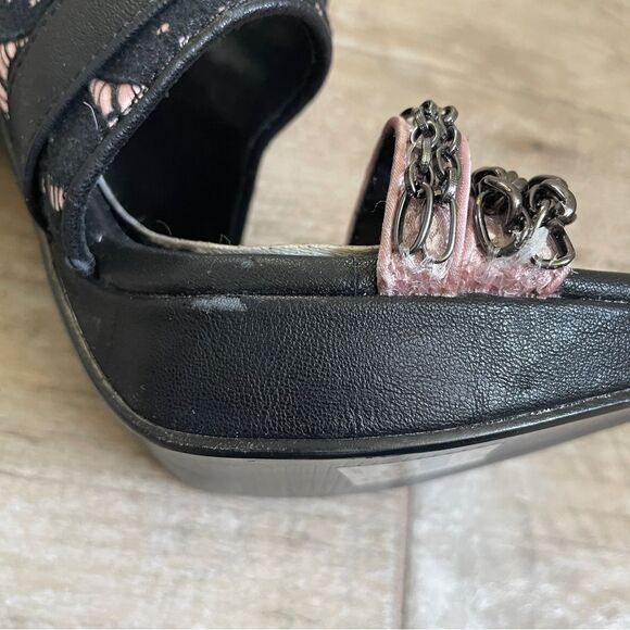 BKE Lace Open Toe Stiletto Sandals Size 7 Buckle Edgy Black Bikercore High Heels - Picture 11 of 12